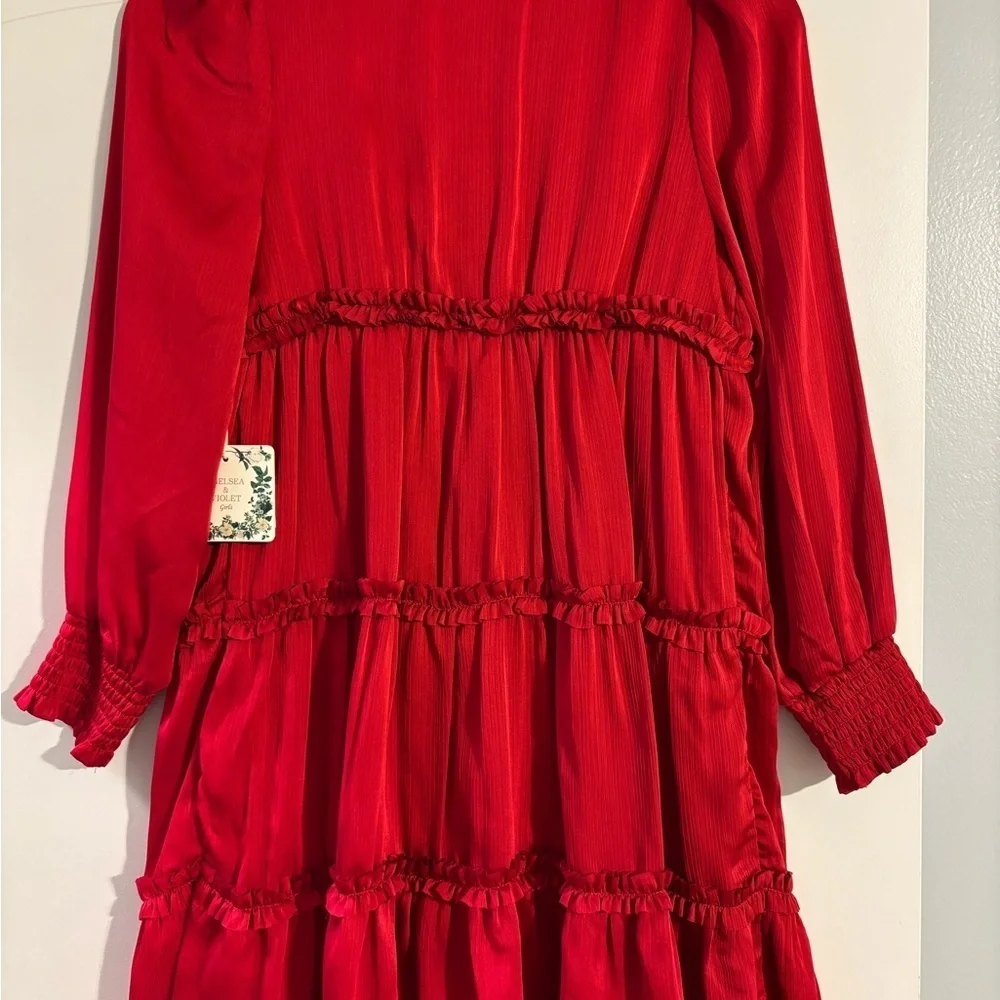NWTChelsea & Violet Big Girls Satin Ruffle Long Sleeve Tiered holiday dress